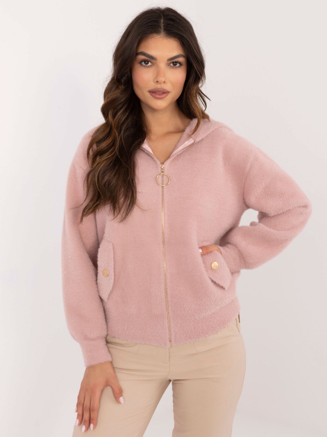 Stylische rosa Winterjacke mit Kapuze