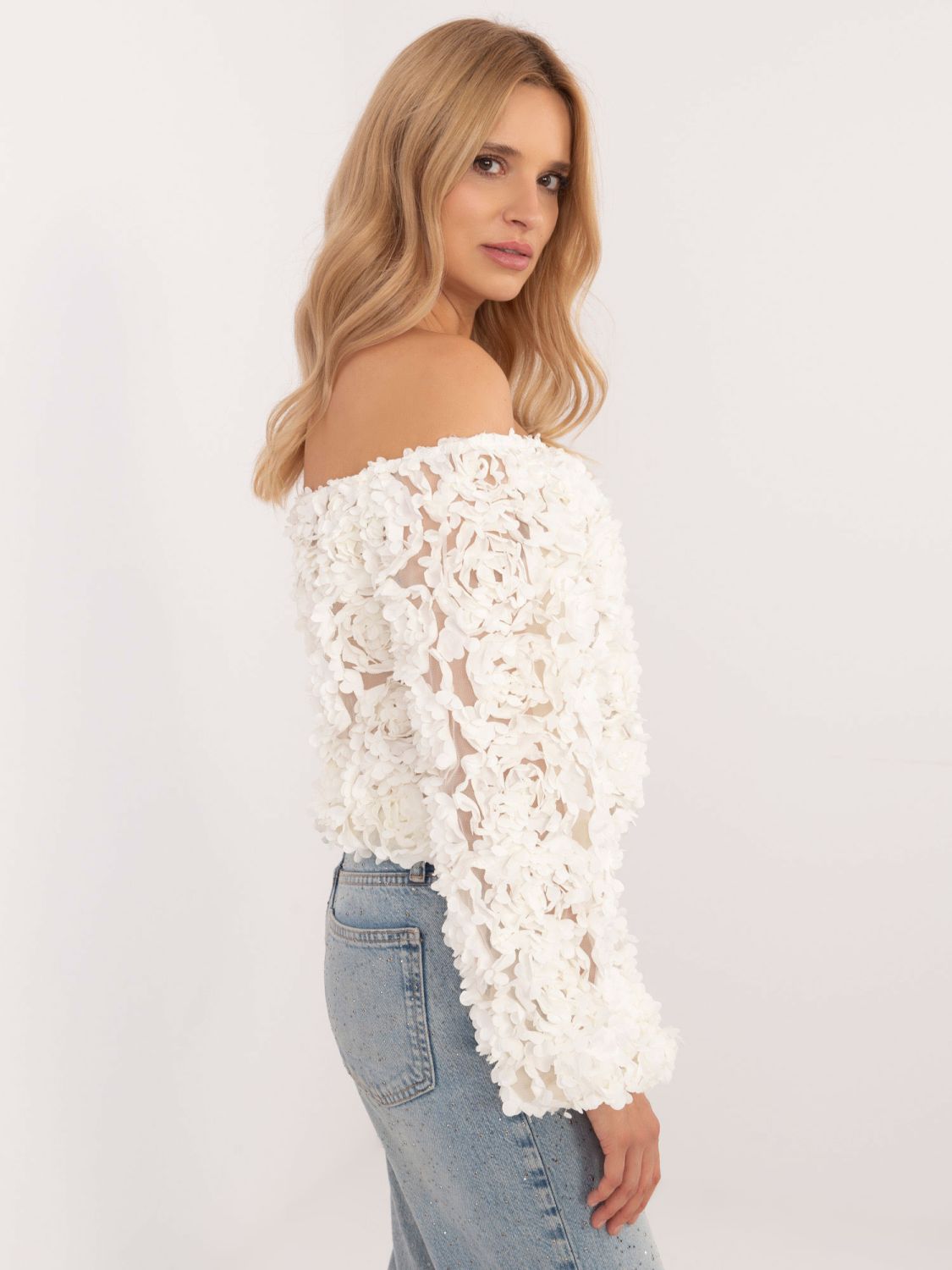 Elegante Bluse mit langen Ärmeln in Ecru