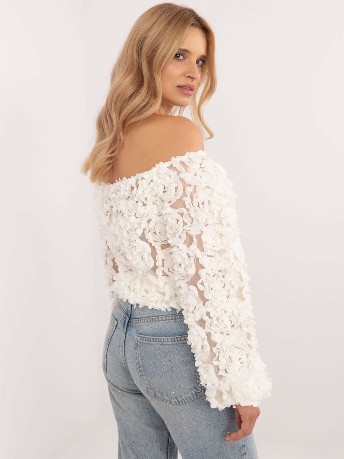 Elegante Bluse mit langen Ärmeln in Ecru