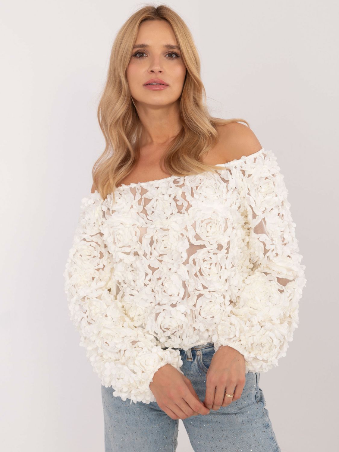 Elegante Bluse mit langen Ärmeln in Ecru