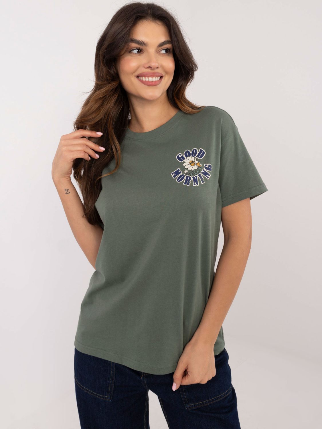 Stylische khaki Bluse mit kurzen Ärmeln