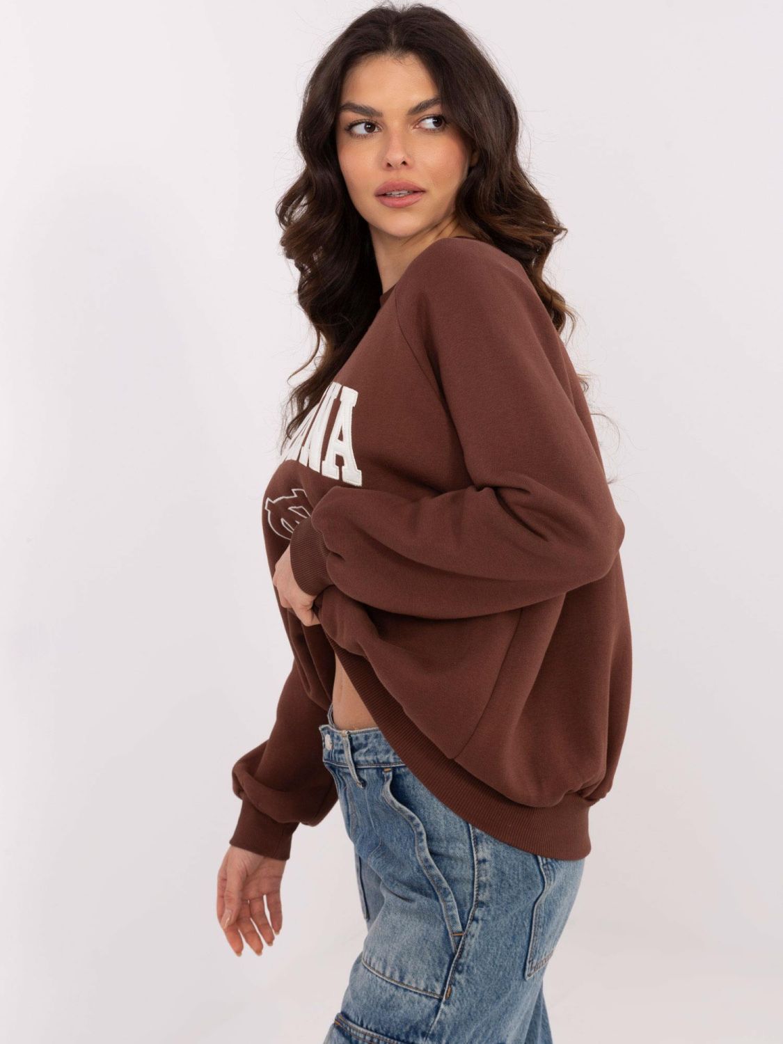 Braunes Sweatshirt mit Applikationen und Stickerei