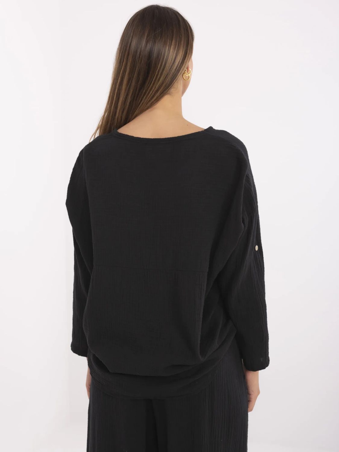 Schwarze Bluse mit 3/4-Ärmeln