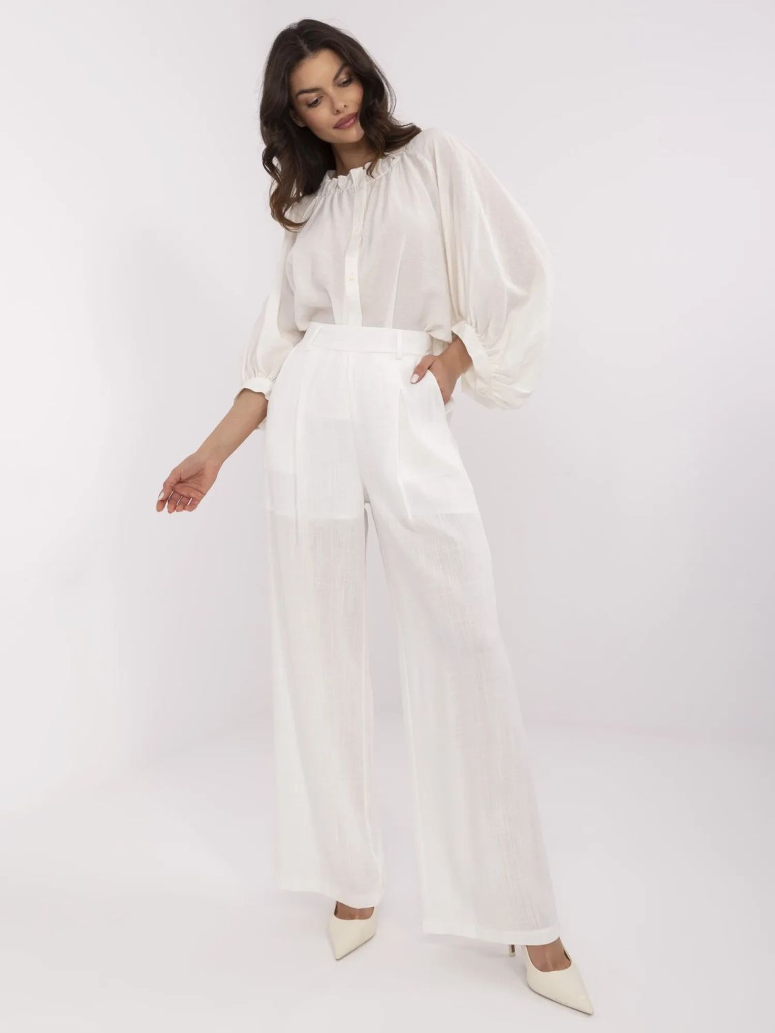 Elegante Palazzo-Hosen in Ecru