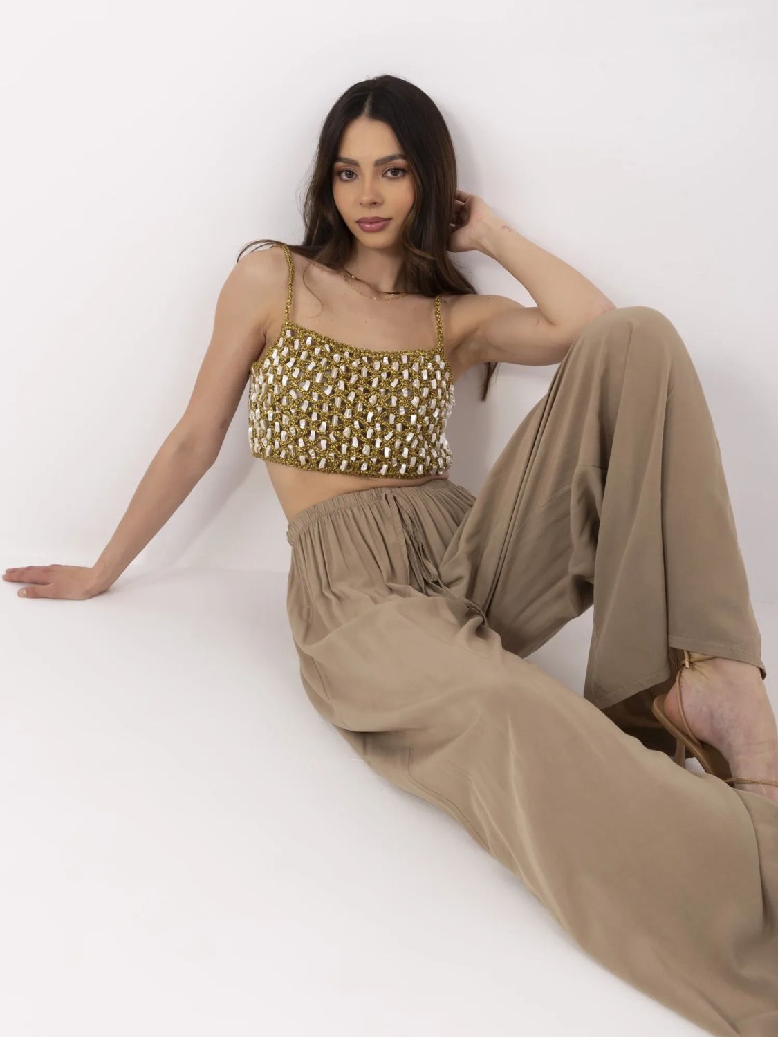 Braune weite Hose mit hohem Bund