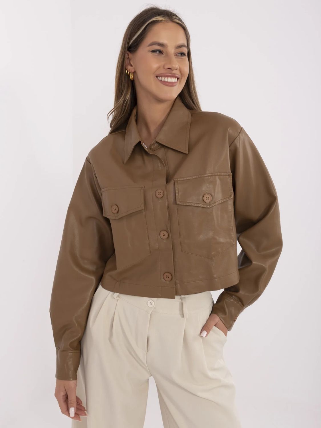 Übergangsjacke aus Kunstleder in Camel