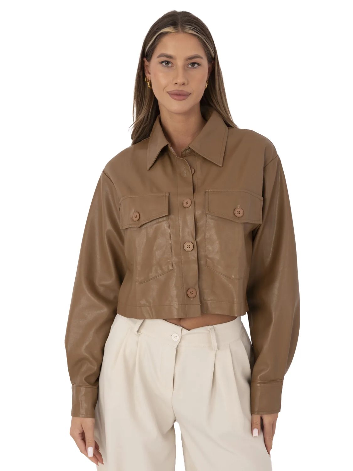 Übergangsjacke aus Kunstleder in Camel