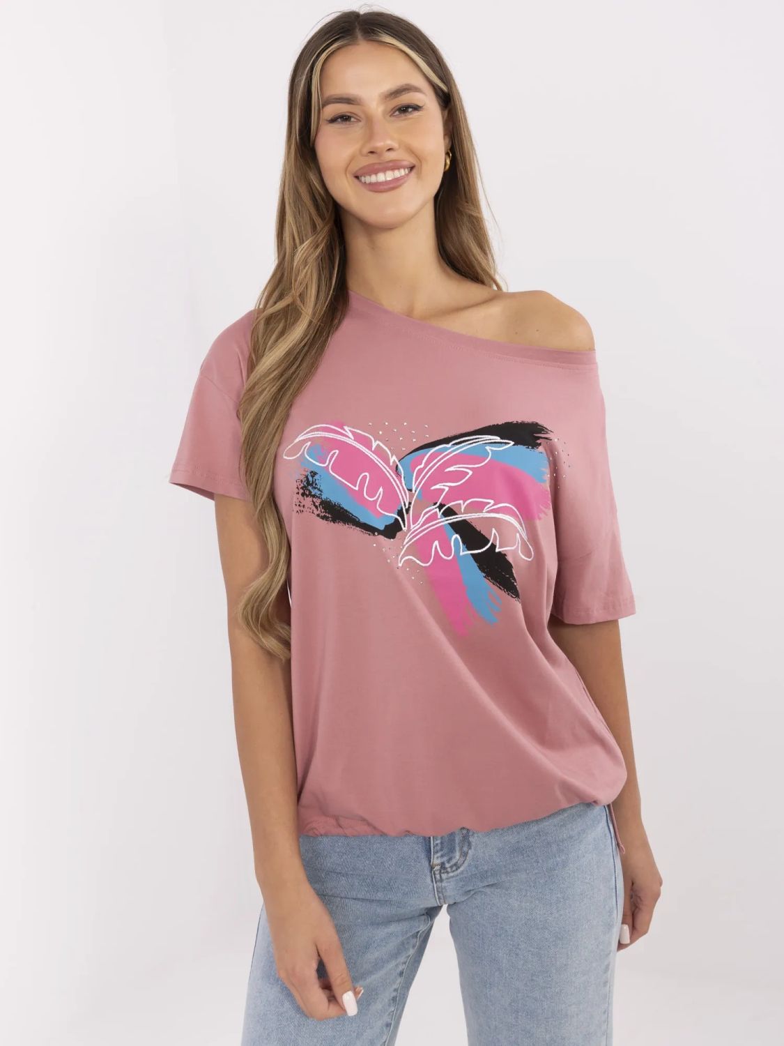 Stylisches T-Shirt mit Applikation in Dunkelrosa