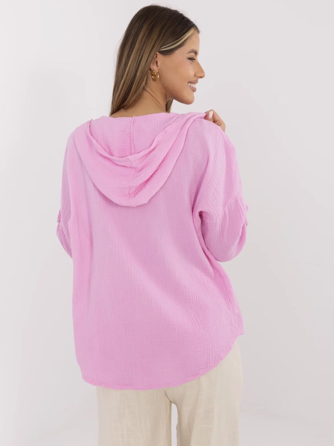 Rosa Bluse mit Kapuze