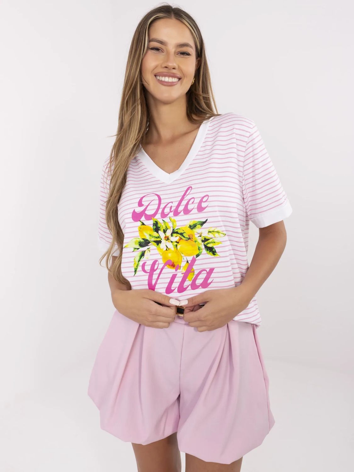 Stylische rosa Bluse mit V-Ausschnitt