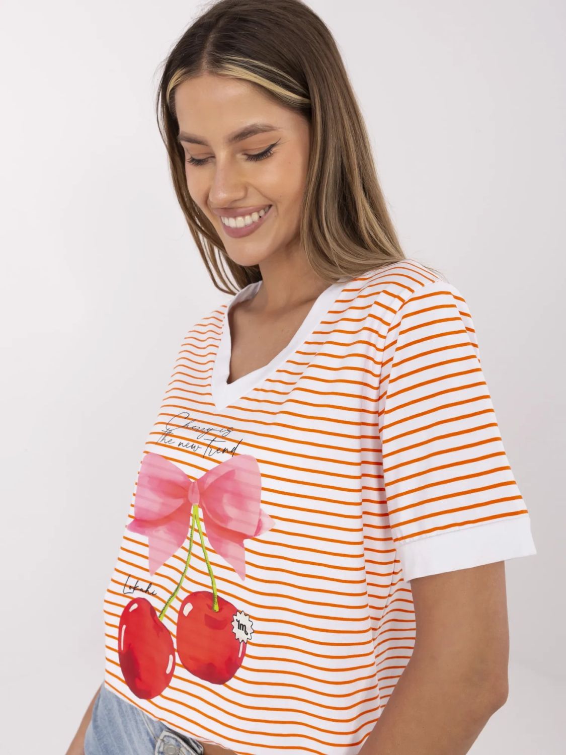 Bequeme orange Bluse mit V-Ausschnitt