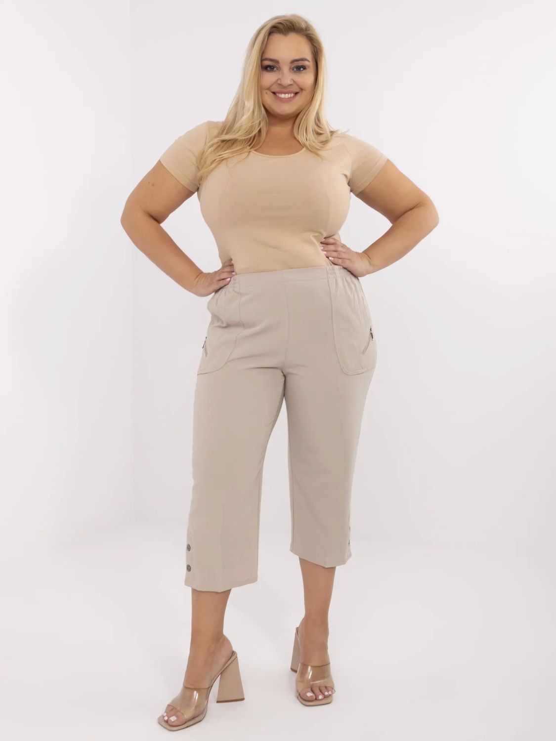 Beige Damenhose mit hohem Bund
