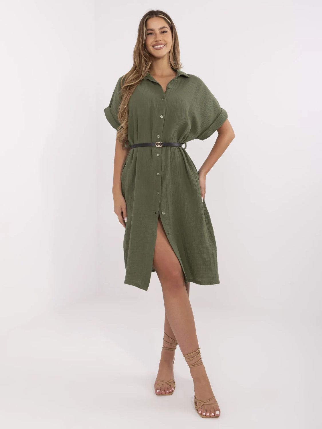 Einfaches khaki Kleid mit Kragen