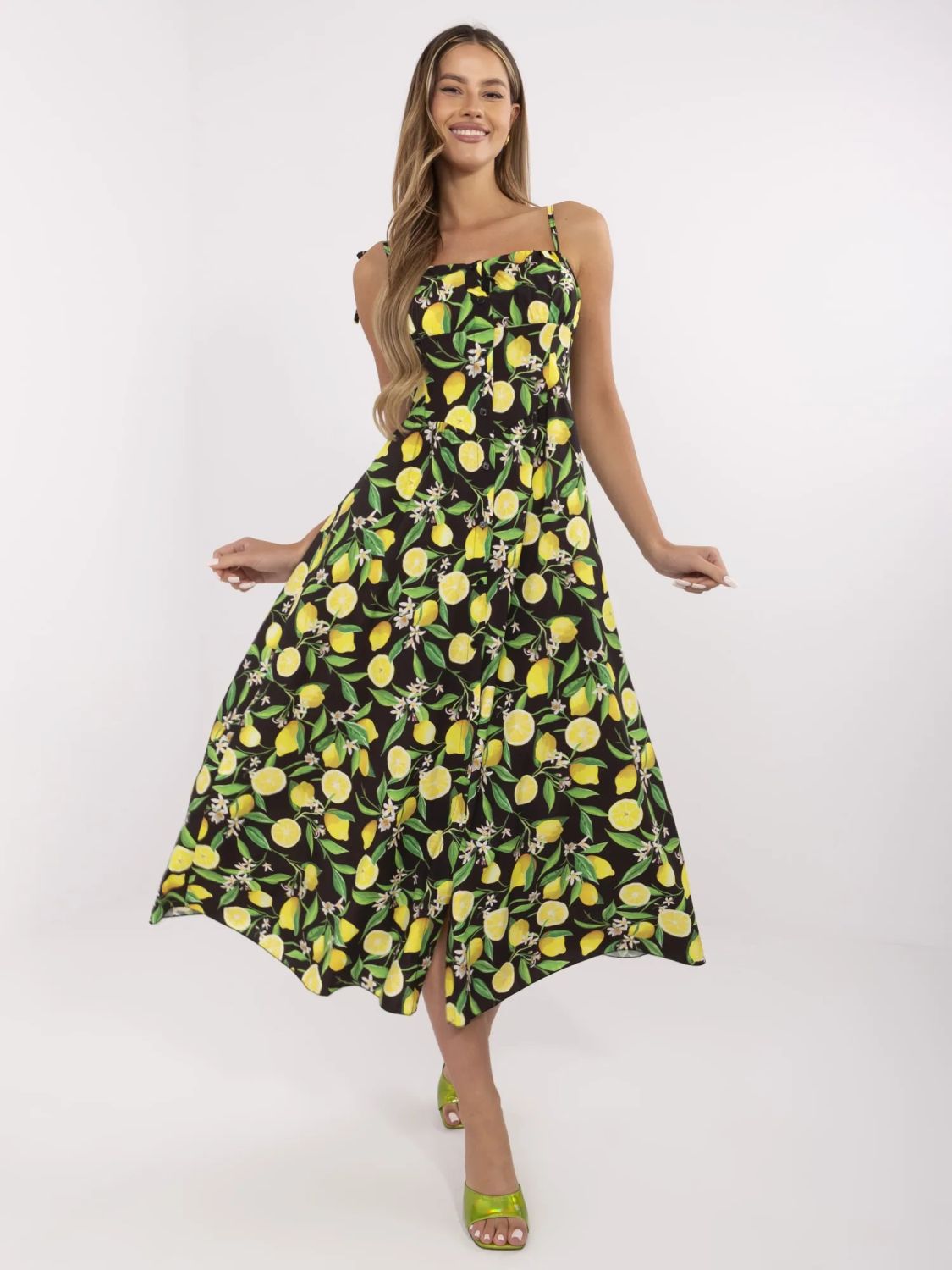 Ausgestellte schwarze Kleid mit Druck