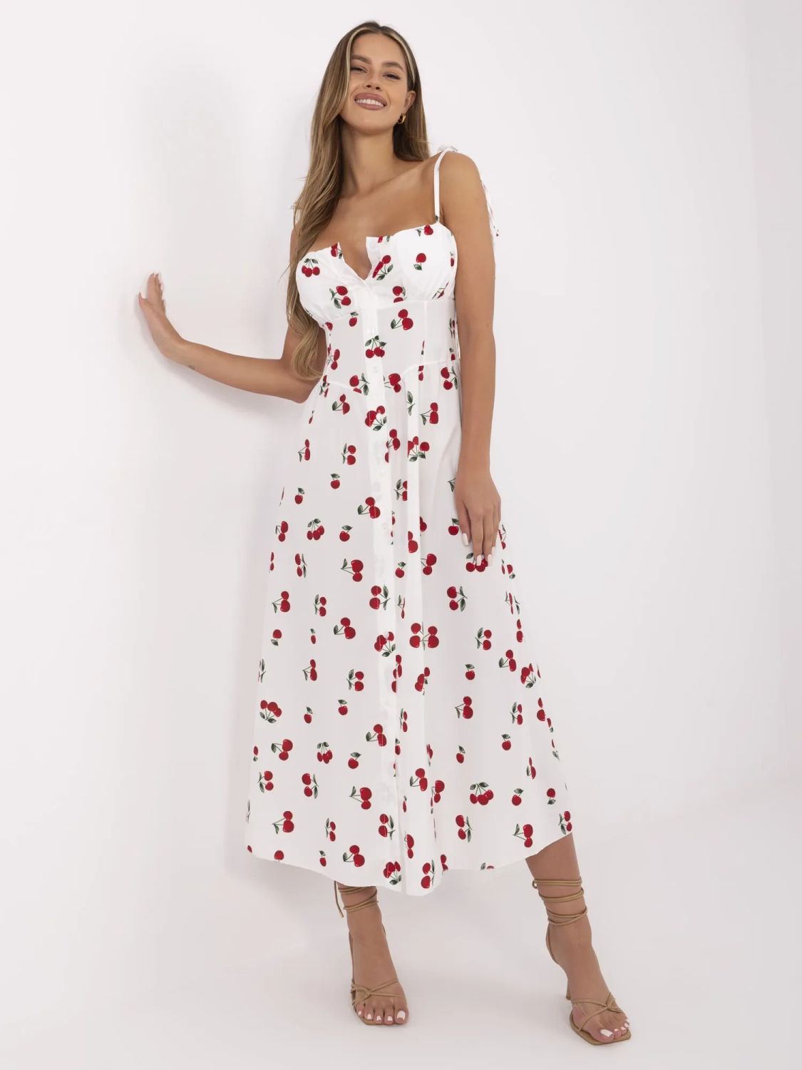 Weiße ausgestellte Kleid mit Knöpfen