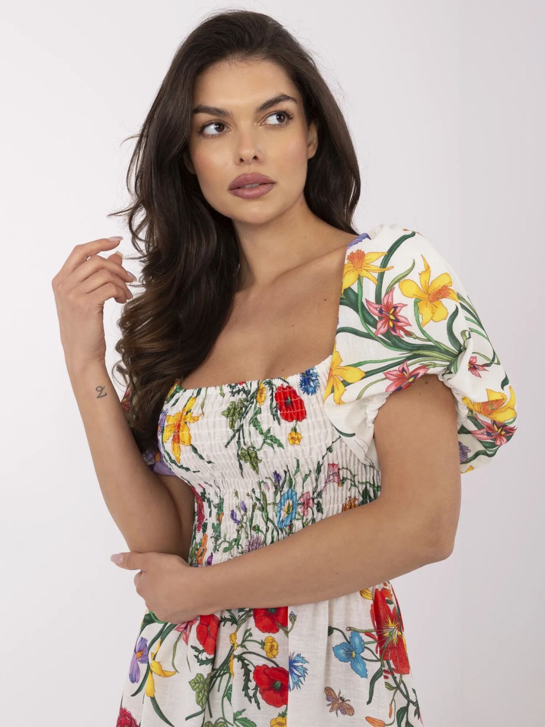 Blumen Midi Kleid mit kurzen Ärmeln