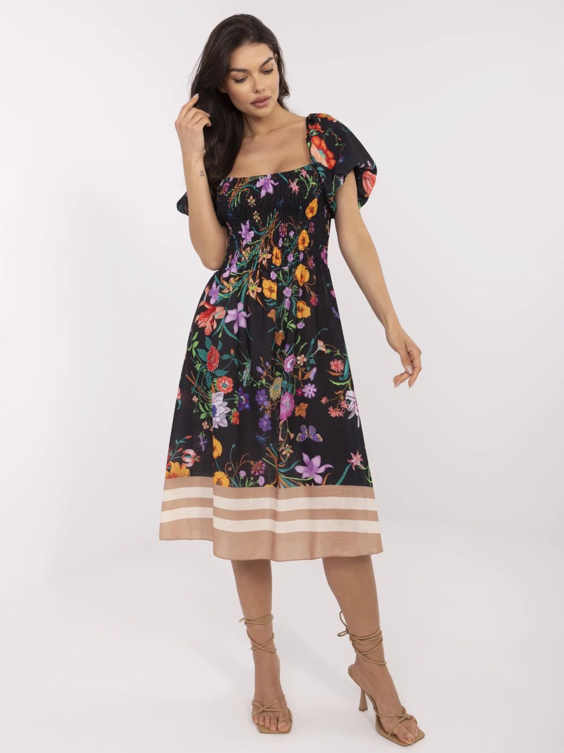 Blumen Midi Kleid mit kurzen Ärmeln