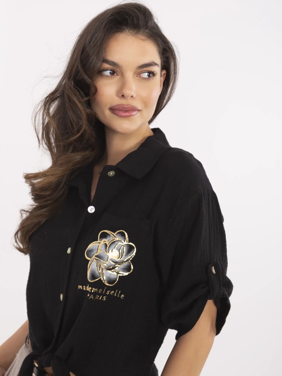 Stilvolle schwarze Bluse mit 3/4-Ärmeln