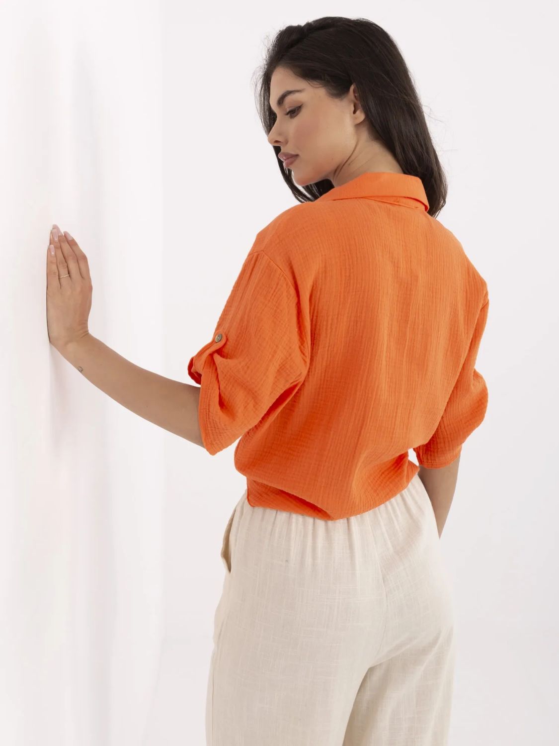 Stylische orange Bluse mit 3/4-Ärmeln