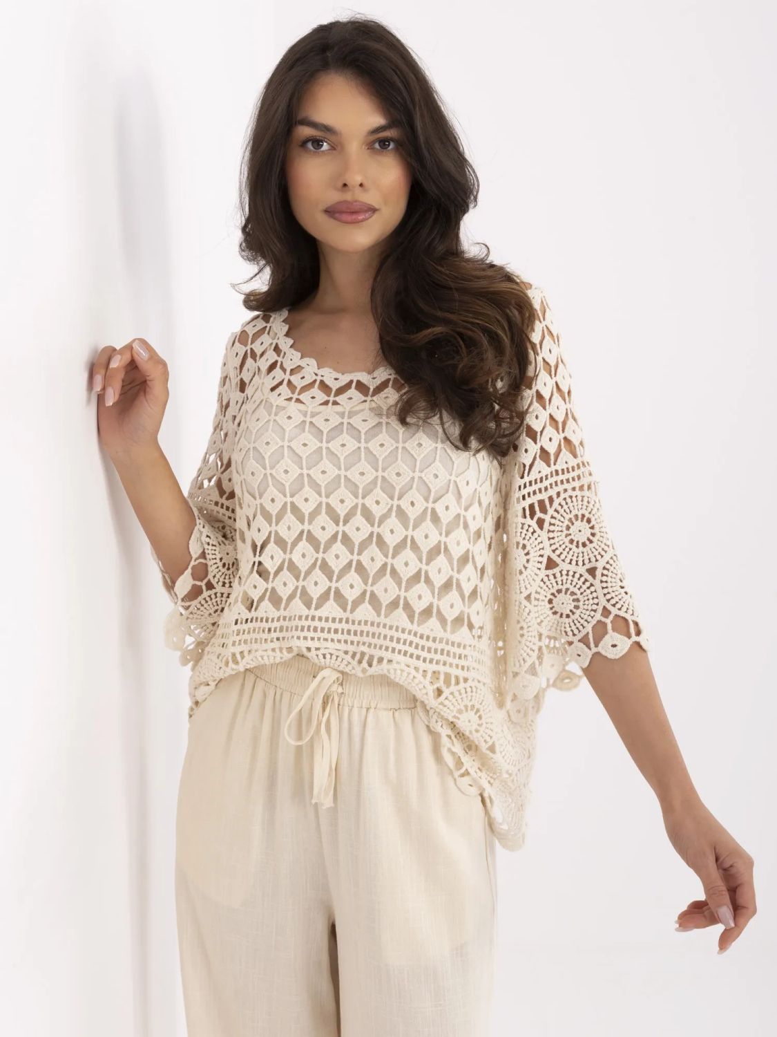 Beige Bluse mit 3/4 Ärmeln