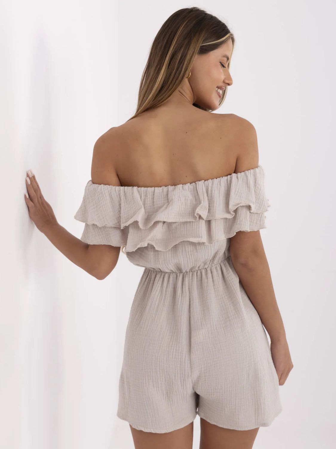 Beige Overall mit Rüschen