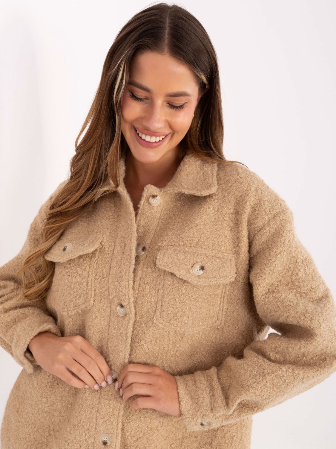 Beige Casual Overshirt-Jacke mit Kragen