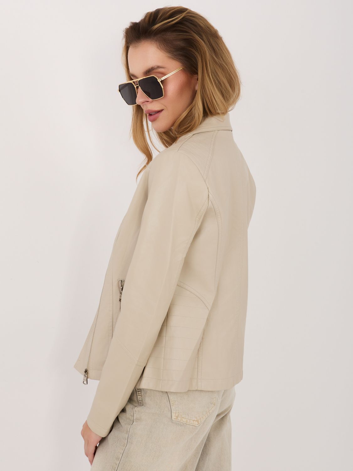 Beige Übergangsjacke aus Kunstleder