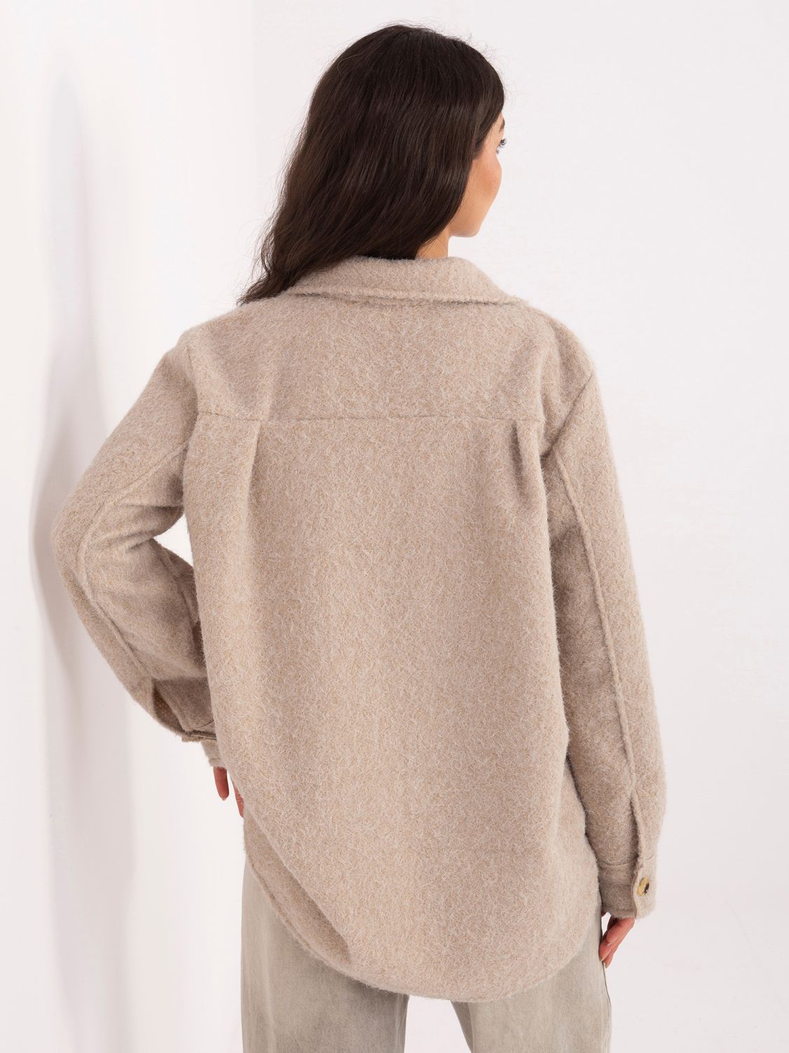 Beige Übergangsjacke mit Kragen und Taschen