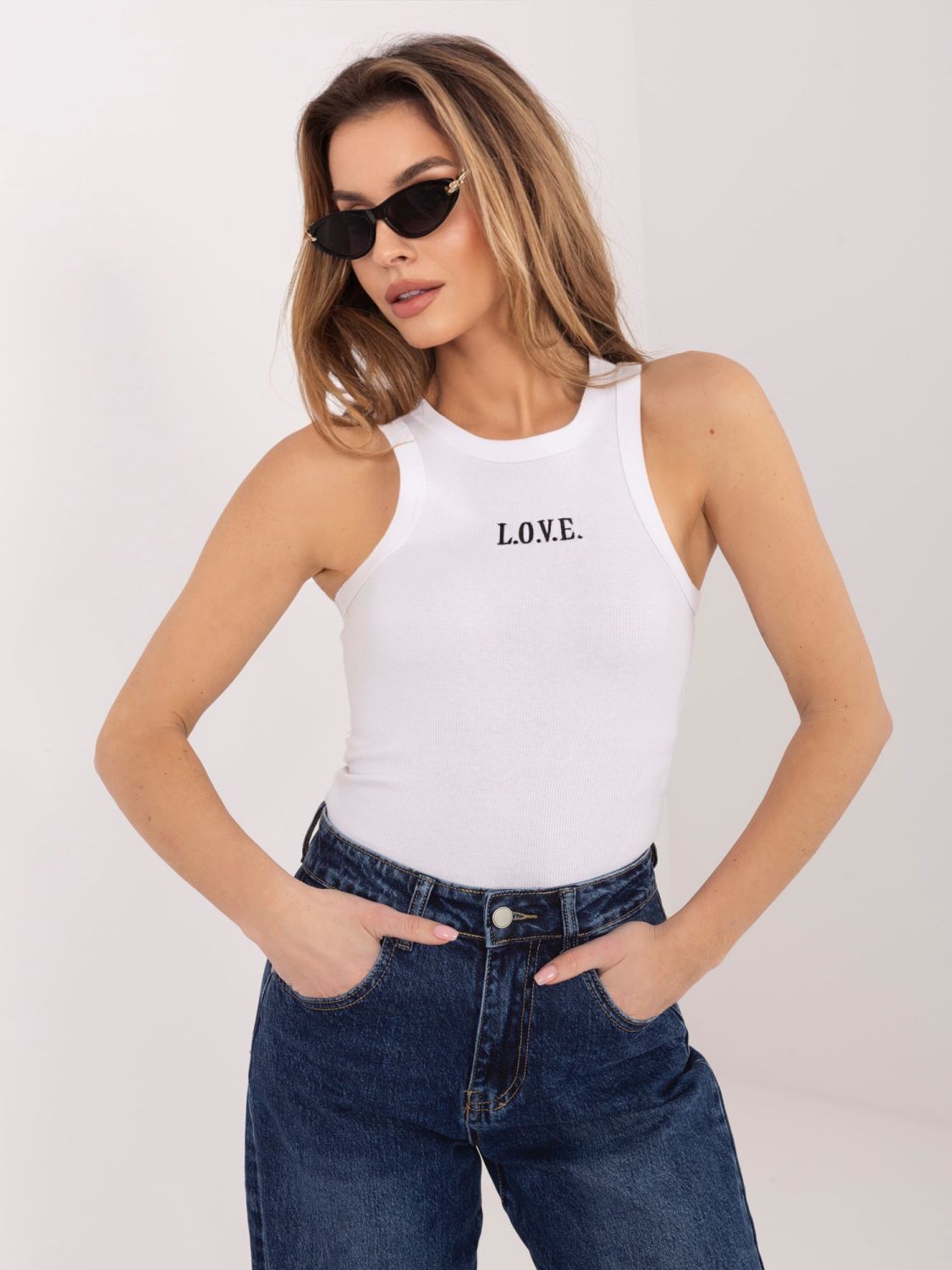 Weißes Baumwolltop mit Stickerei und Schriftzug
