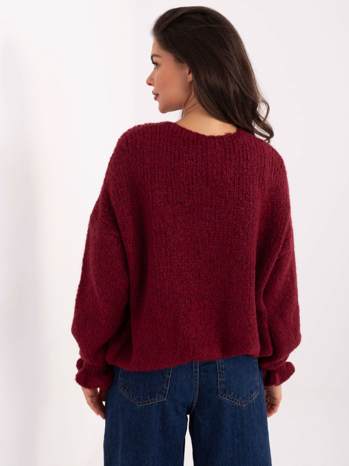 Bordeauxfarbener Cardigan mit Volant