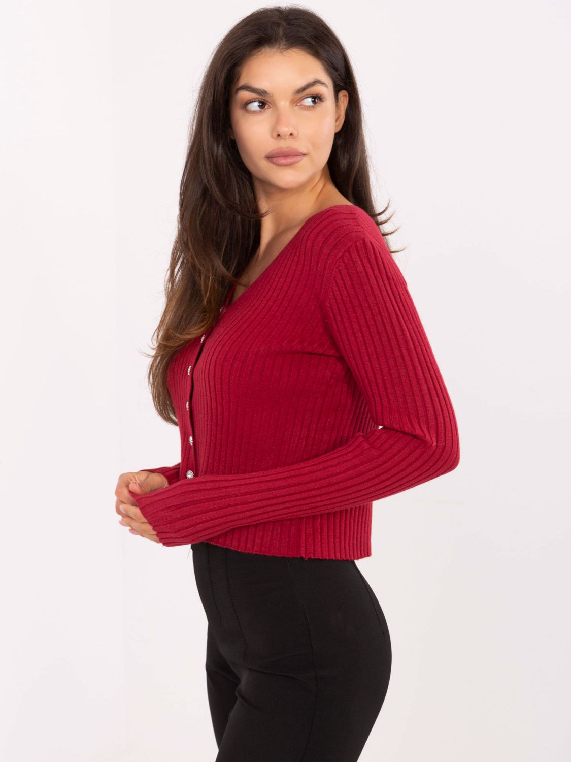 Eleganter bordeauxfarbener Pullover mit V-Ausschnitt