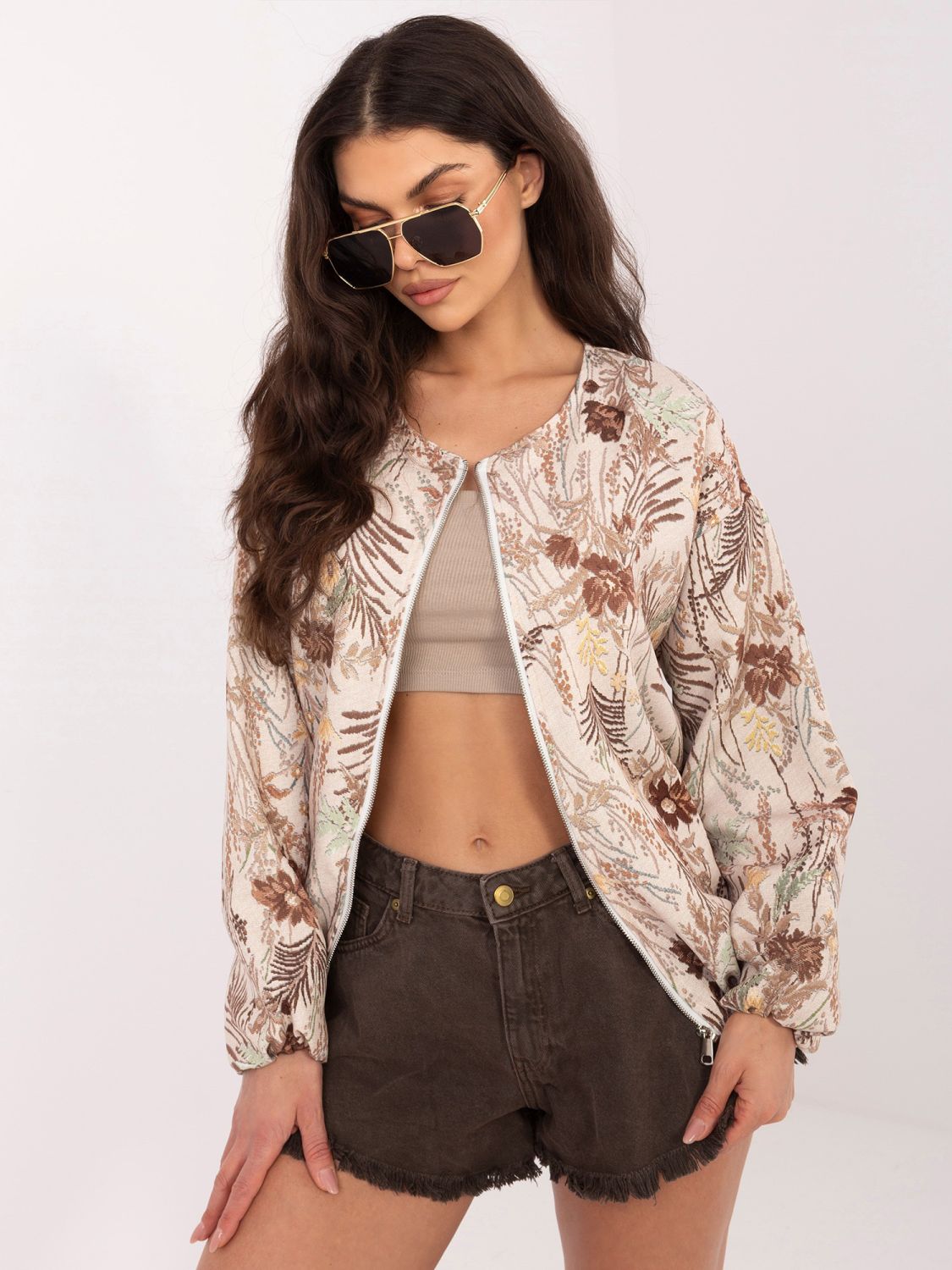 Braune geblümte Bomberjacke mit Futter