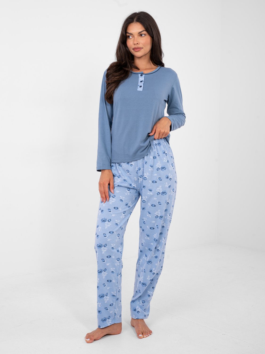 Damen-Baumwollpyjama mit Blumenmuster