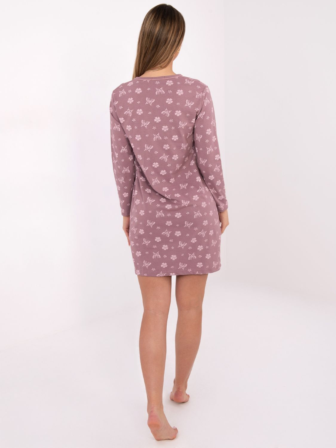 Damen-Nachthemd mit langen Ärmeln, dunkelrosa