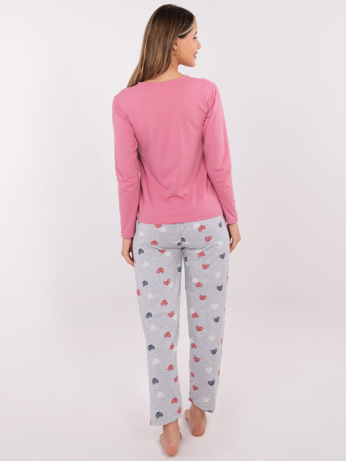 Damen Baumwoll-Pyjama mit Print, rosa