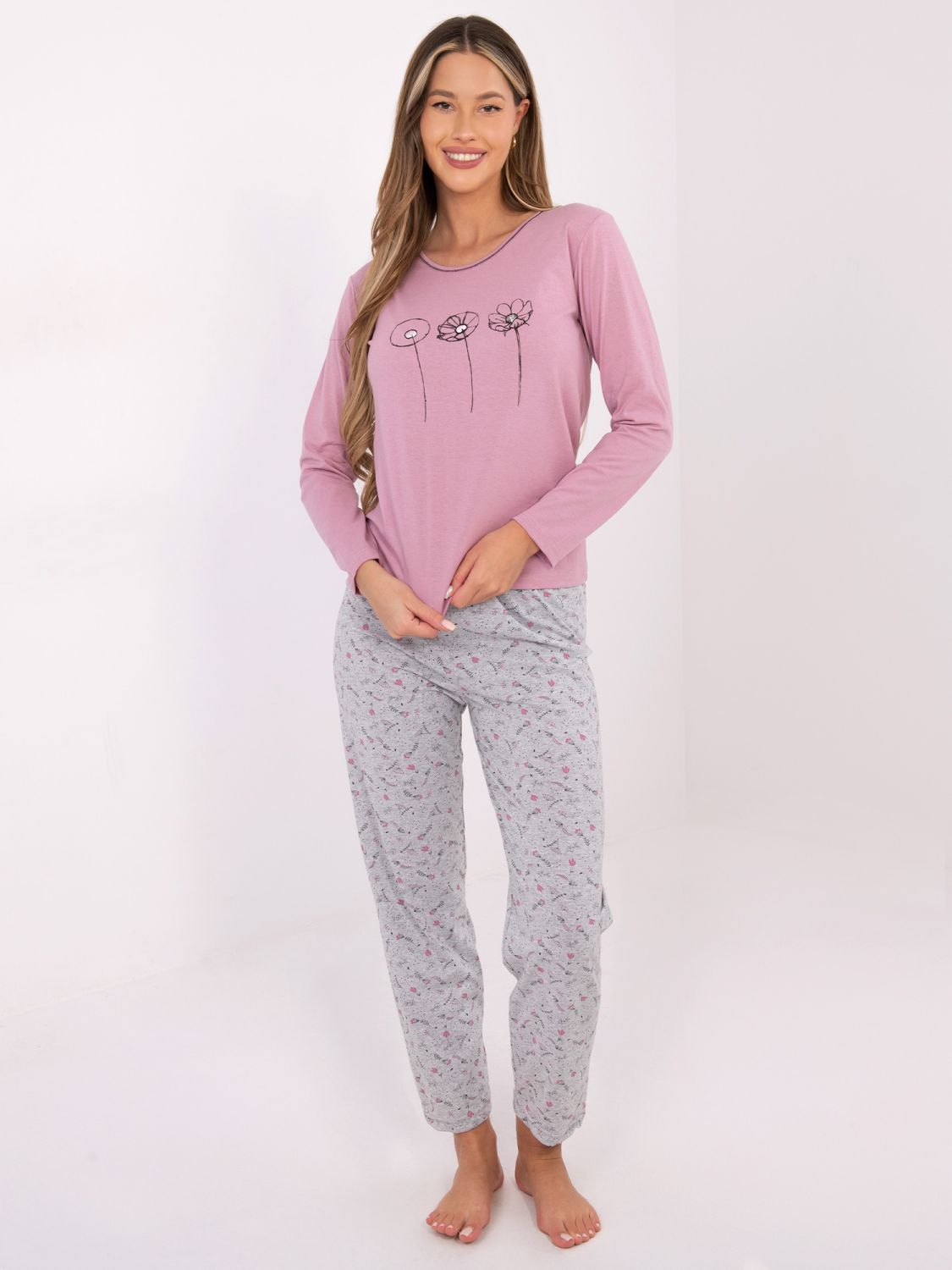 Damen Baumwoll-Pyjama mit Print, rosa