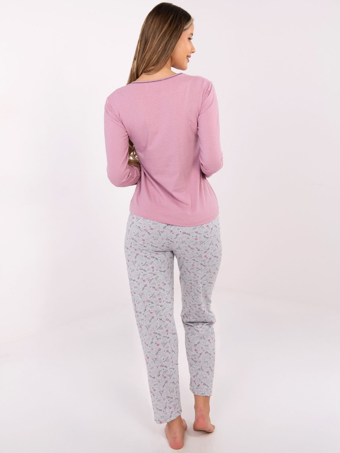 Damen Baumwoll-Pyjama mit Print, rosa