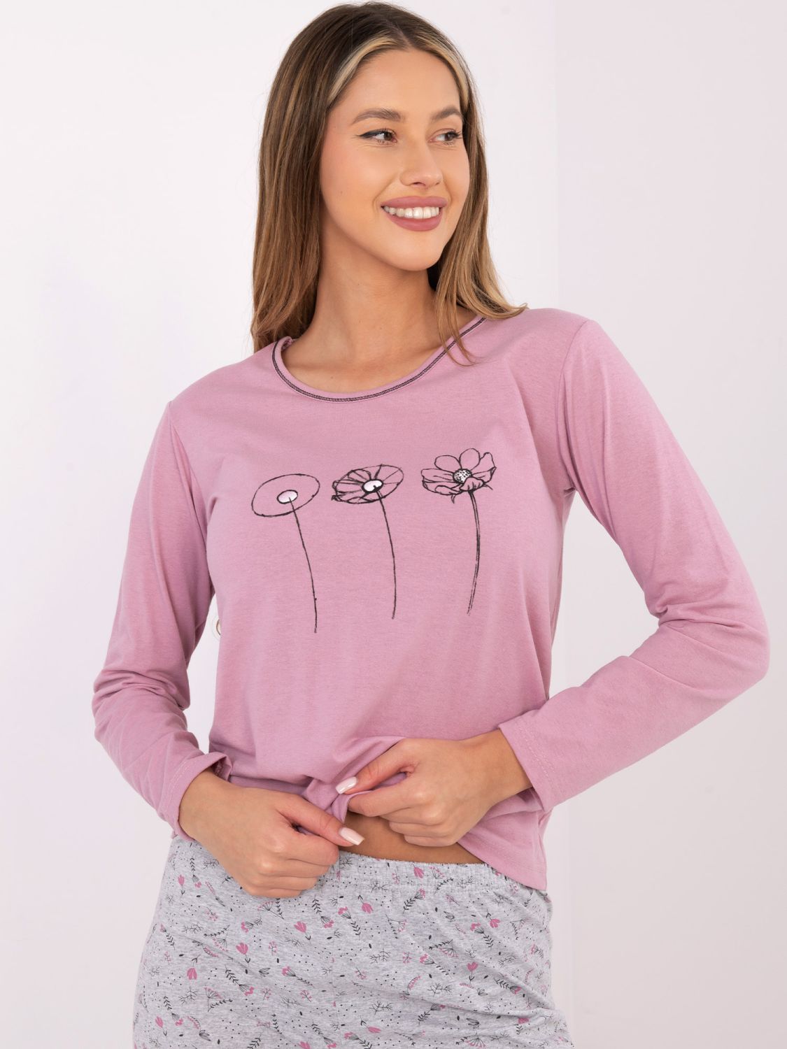 Damen Baumwoll-Pyjama mit Print, rosa