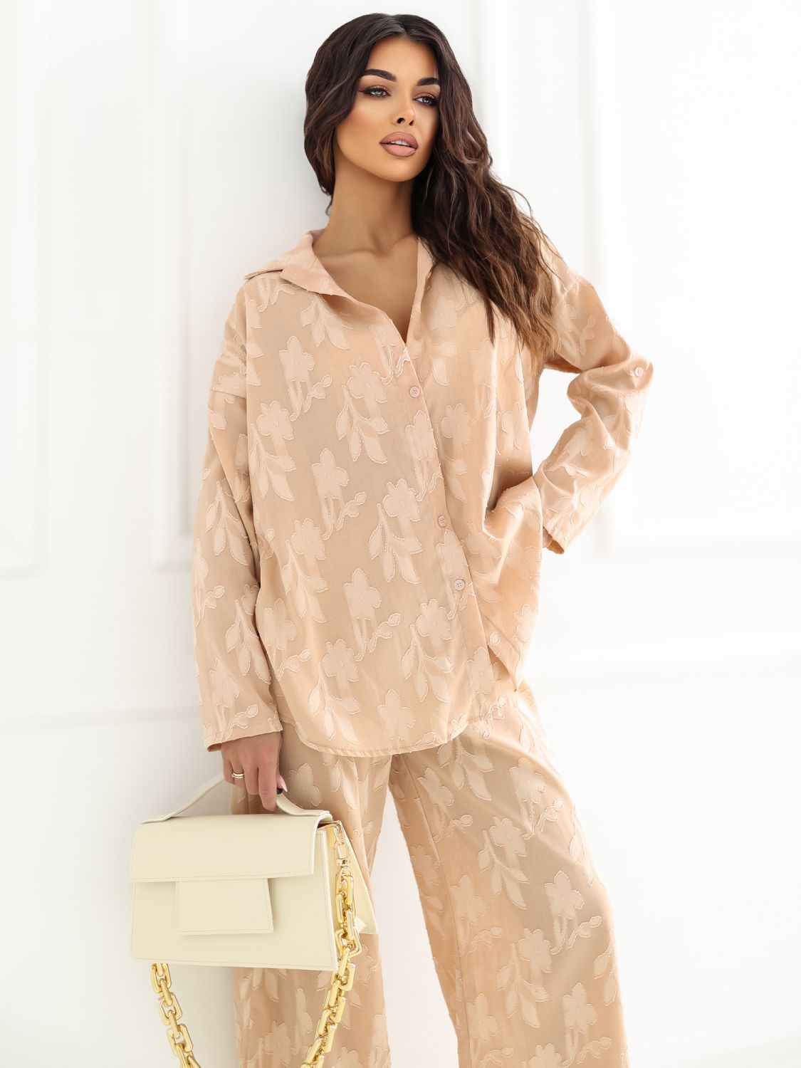 Damen-Set aus Hemd und Hose in Orange
