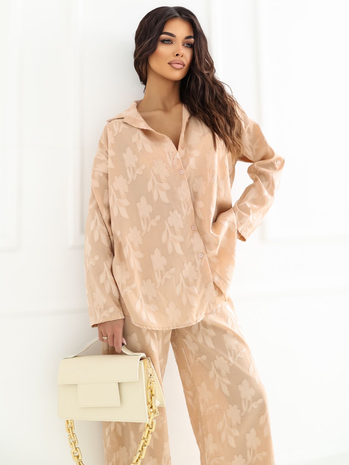 Damen-Set aus Hemd und Hose in Orange
