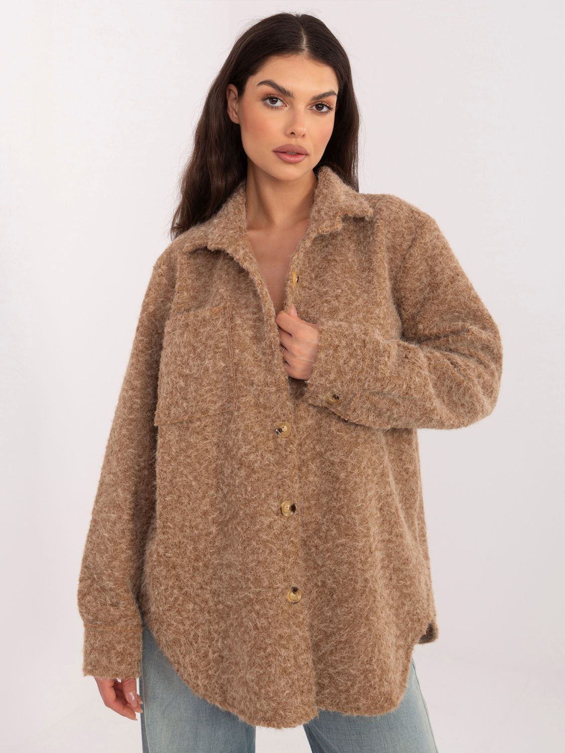 Stilvolle Camel-Jacke mit Kragen und Taschen