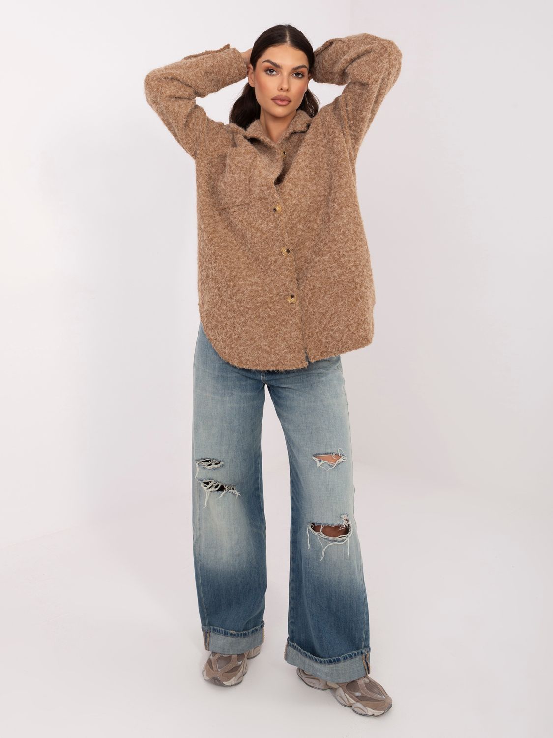 Stilvolle Camel-Jacke mit Kragen und Taschen