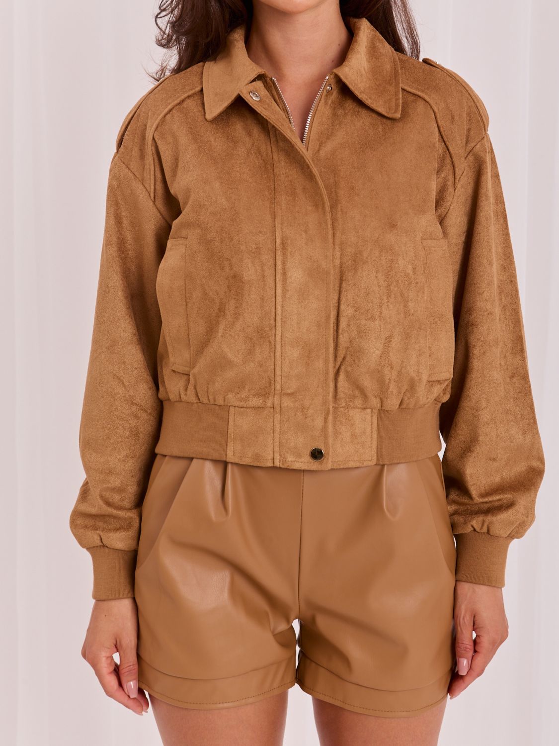 Braune Übergangs-Bomberjacke aus Kunstleder
