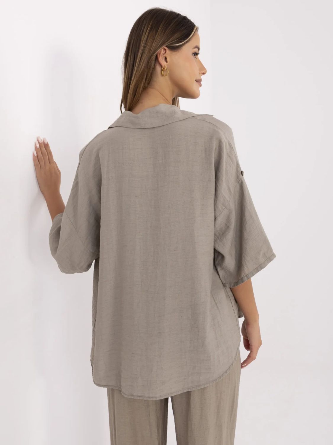 Beige Bluse mit 3/4-Ärmeln