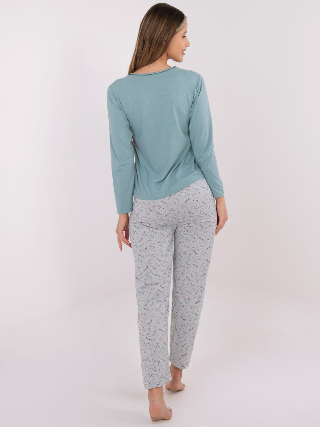 Damen Baumwoll-Pyjama mit Print, mintgrün
