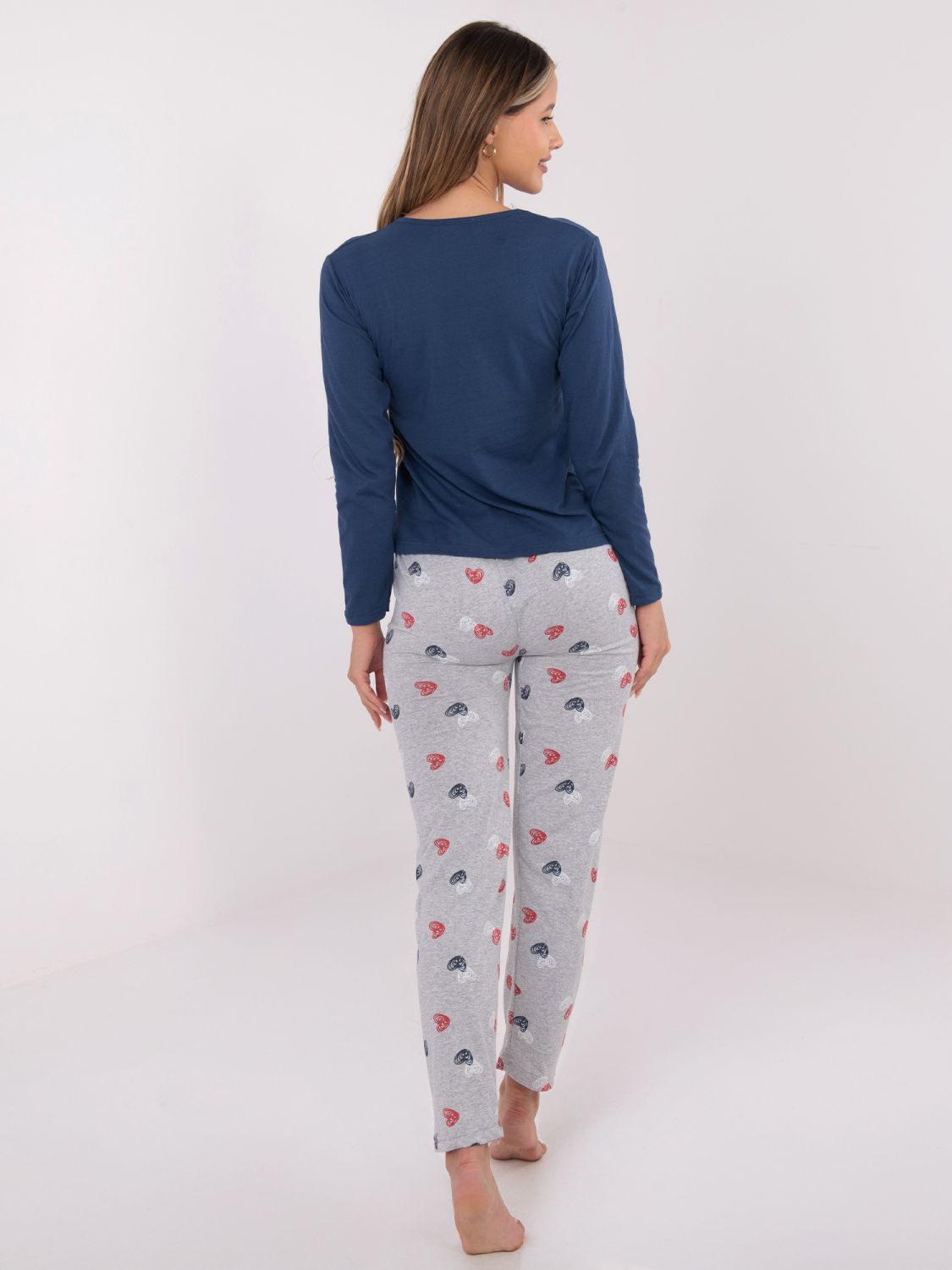 Damen-Pyjama aus Baumwolle mit Print, dunkelblau