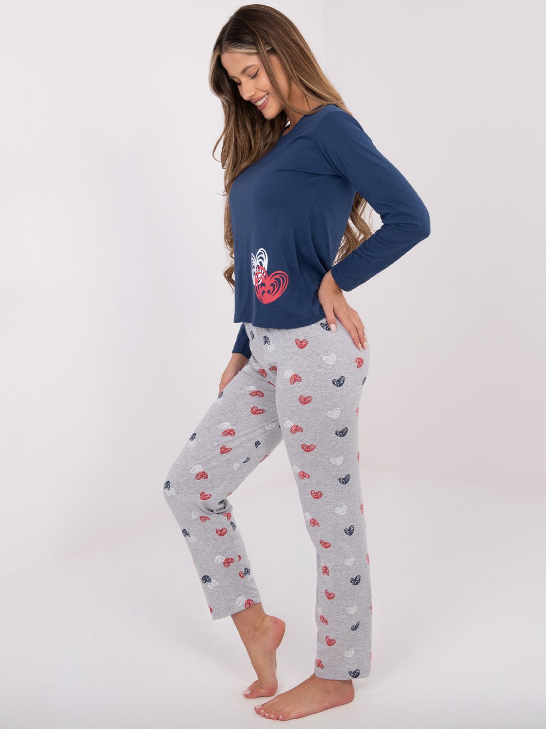 Damen-Pyjama aus Baumwolle mit Print, dunkelblau