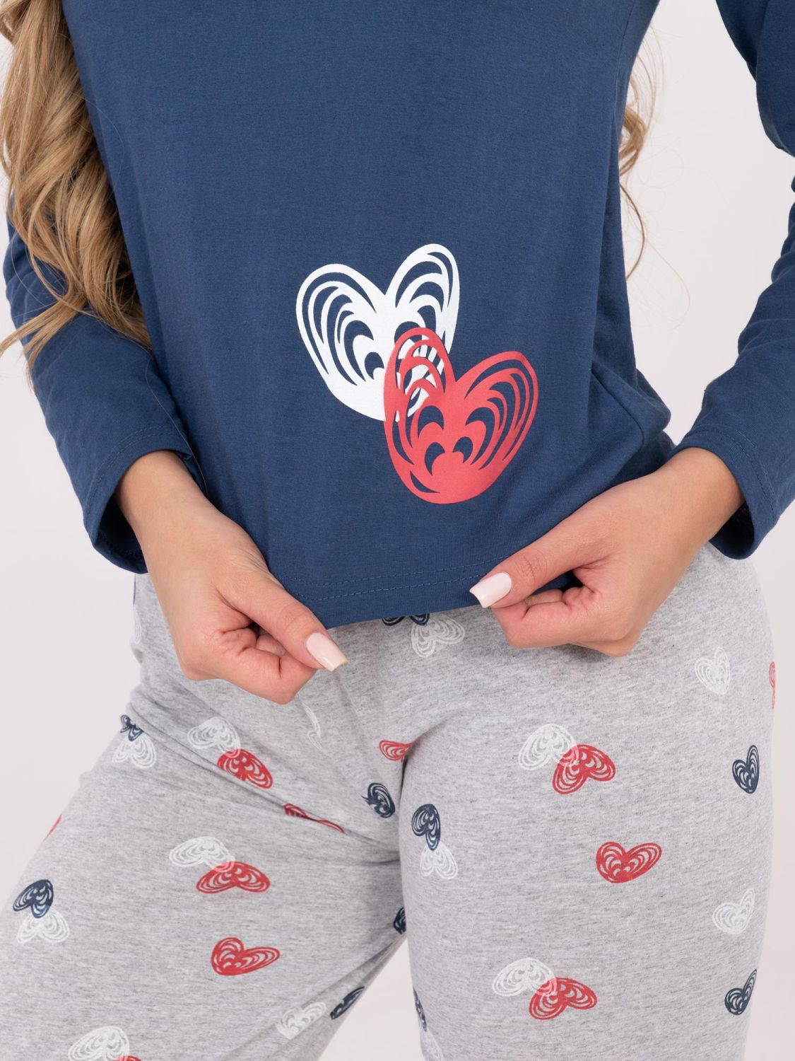 Damen-Pyjama aus Baumwolle mit Print, dunkelblau