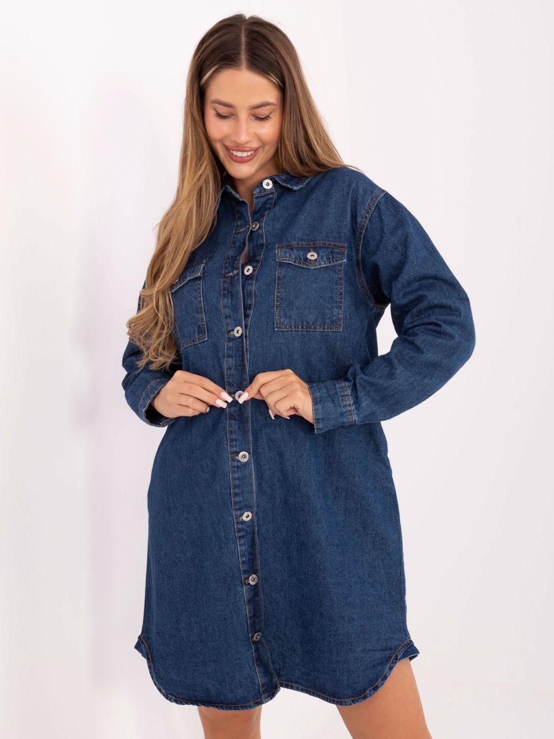 Einfache blaue Kleider mit langen Ärmeln