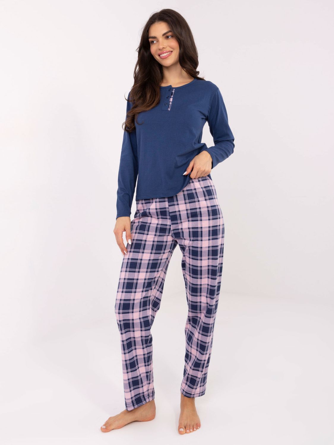 Damen-Pyjama mit langen Ärmeln in Dunkelblau